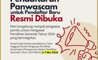 PENGUMUMAN PENDAFTARAN CALON ANGGOTA PANWASLU KECAMATAN SE-SULBAR PADA PEMILIHAN TAHUN 2024